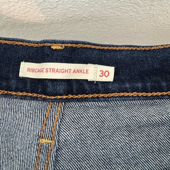 Levi's Ribcage Straight Ankle Jeans Distressed Dark Wash High Rise Button Fly 30 - Picture 9 of 9